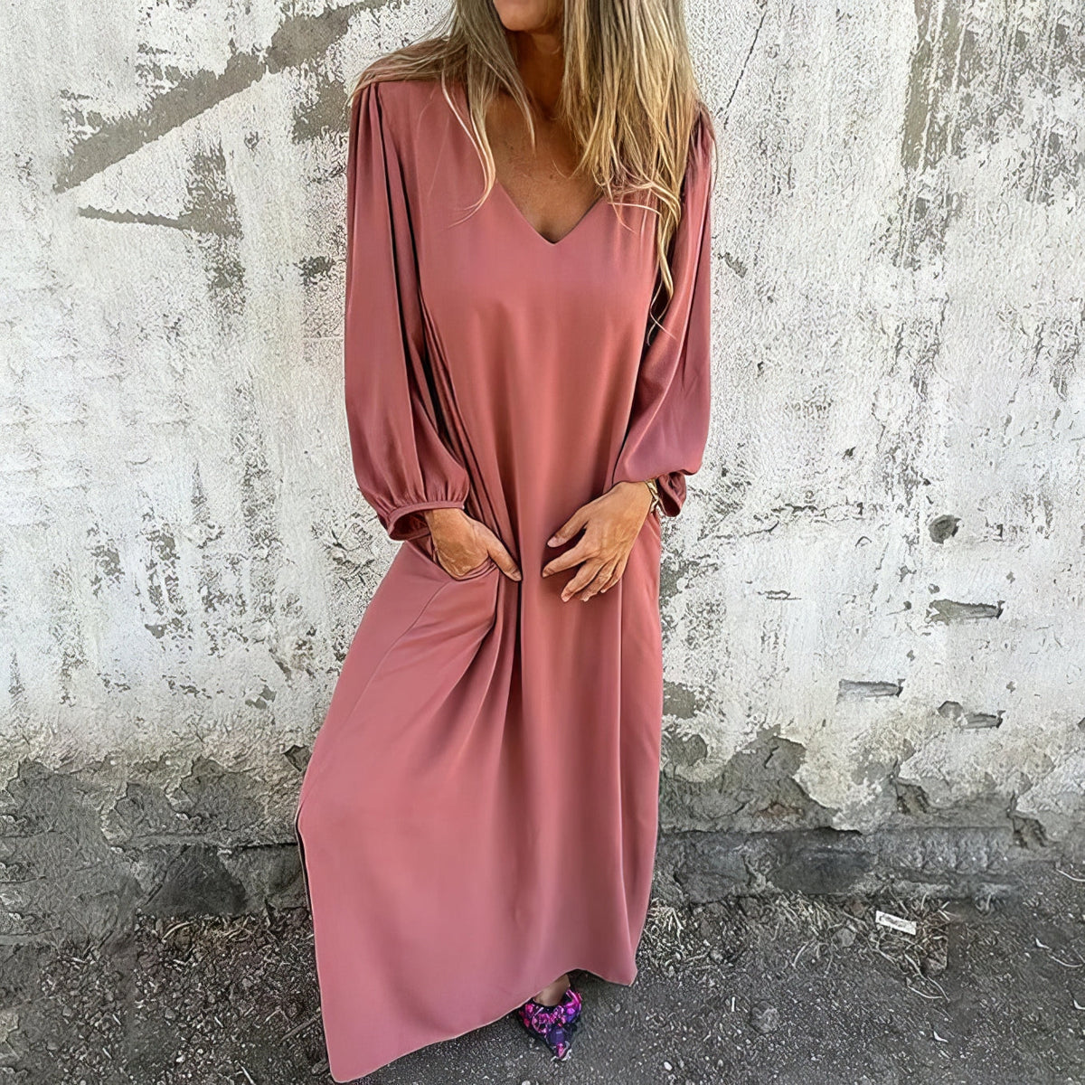 LIVIA | Langes Bohème Kleid mit Taschen und Stilisiertem Schnitt