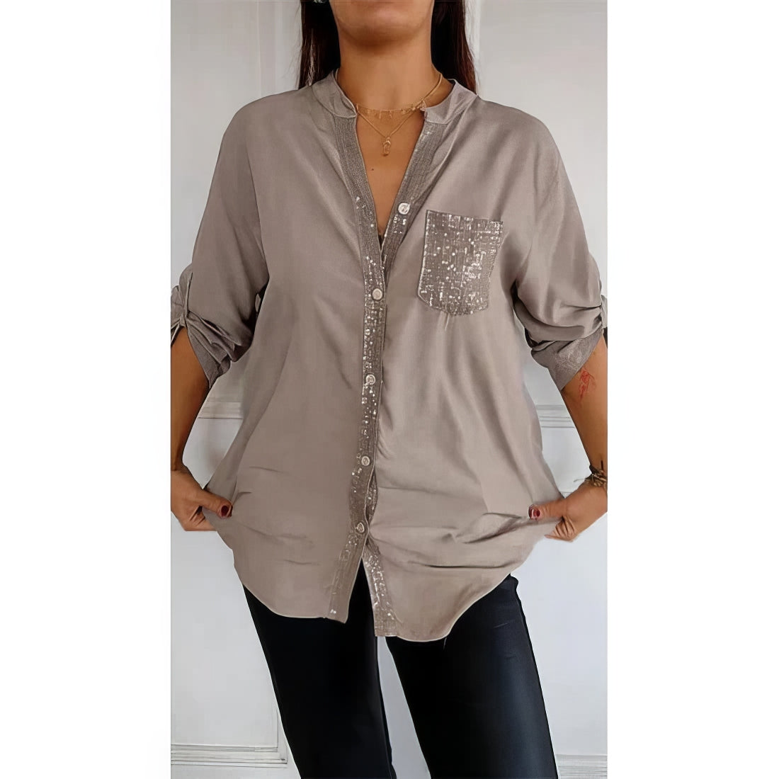 LUCIE | Patchwork-Top mit Pailletten, Glänzend und Elegant