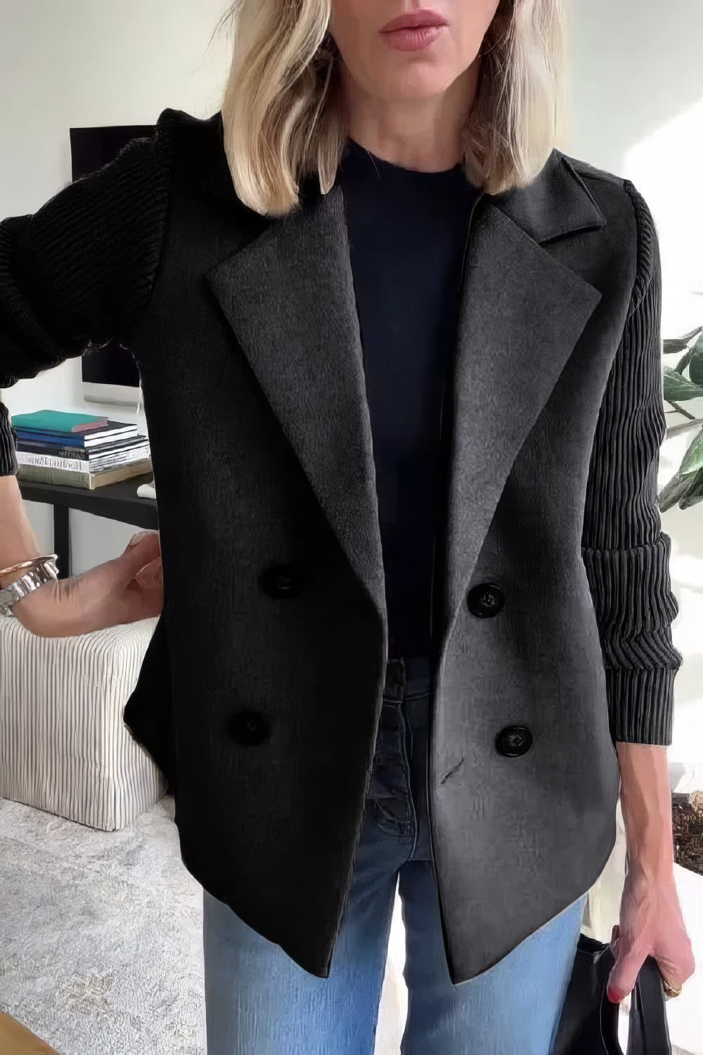 CLAIRE | Langer Cardigan mit Patchwork-Ärmeln, Trendy und Chic
