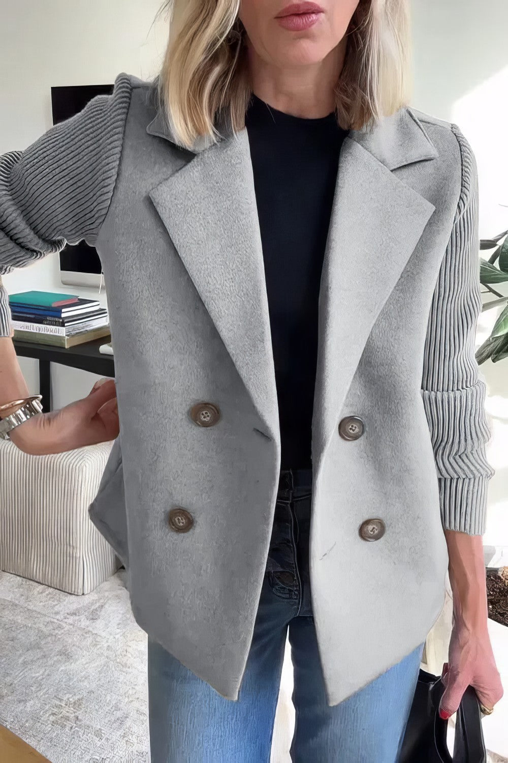 CLAIRE | Langer Cardigan mit Patchwork-Ärmeln, Trendy und Chic