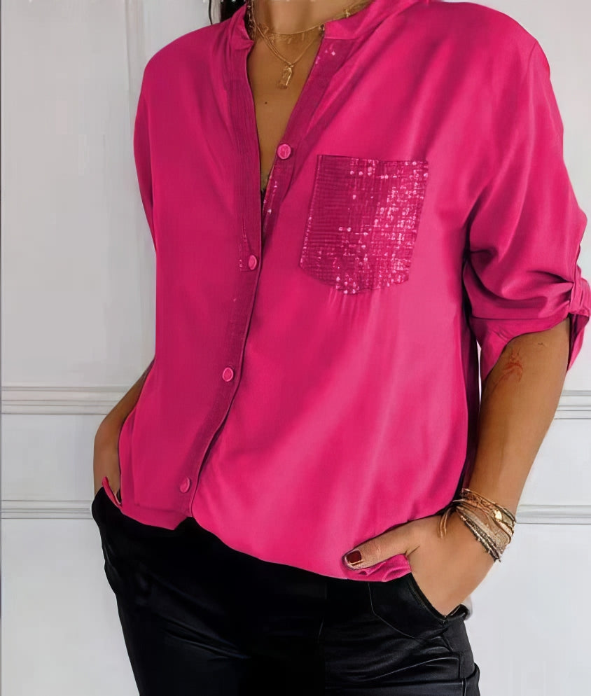 LUCIE | Patchwork-Top mit Pailletten, Glänzend und Elegant