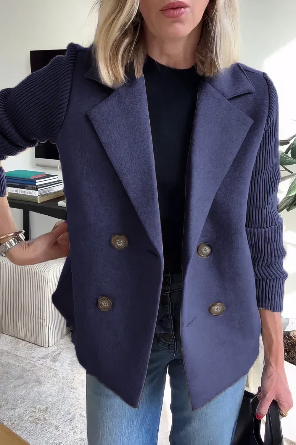 CLAIRE | Langer Cardigan mit Patchwork-Ärmeln, Trendy und Chic